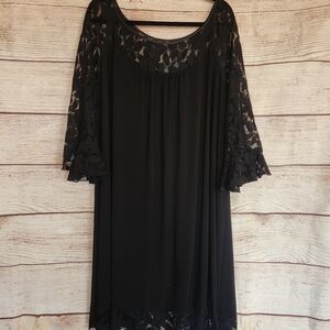 SL Fashions Black Lace Sleeve Flowy Shift Dress - 22W/2X